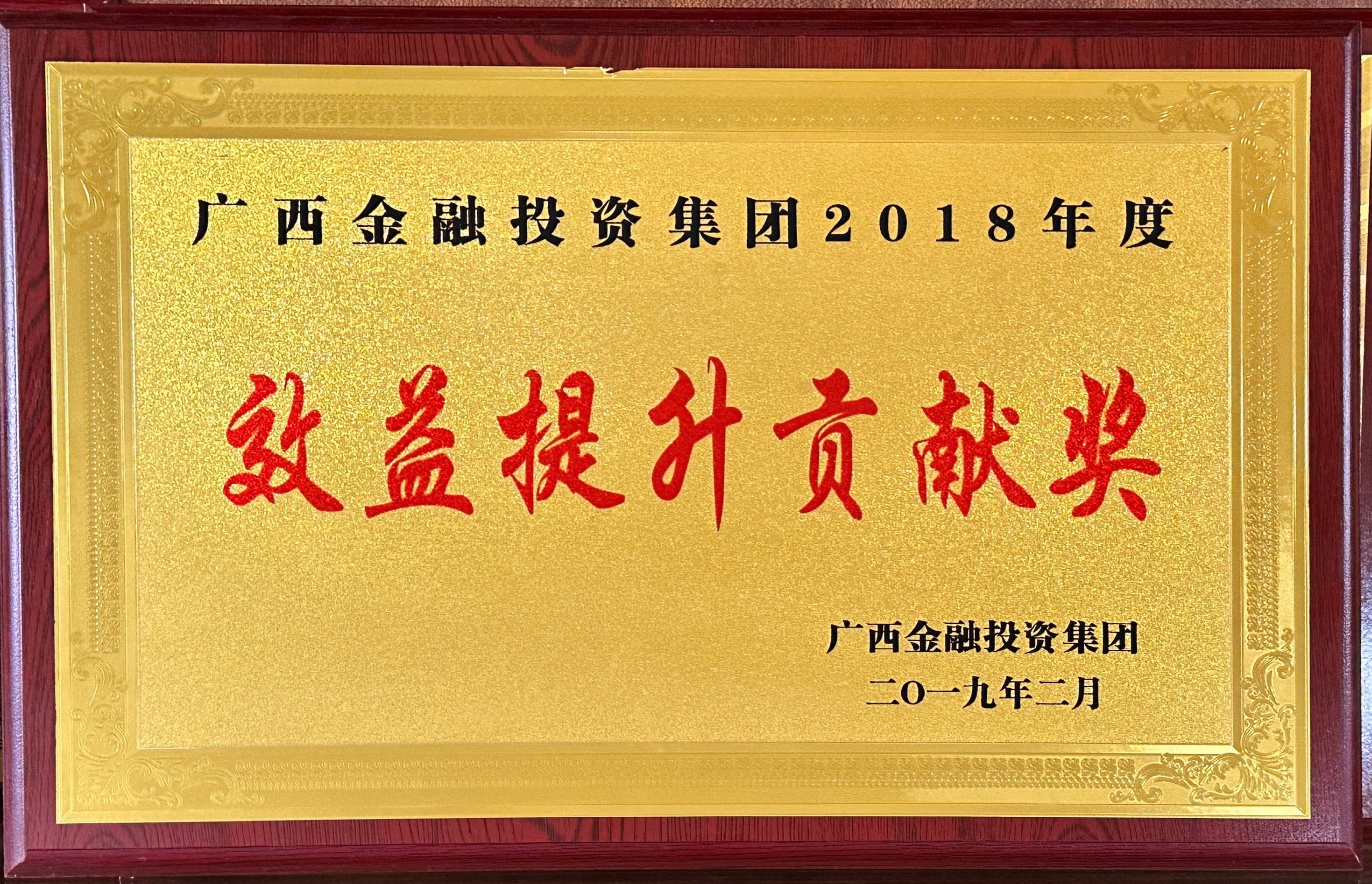 廣西金融投資集團(tuán)2018年度效益提升貢獻(xiàn)獎